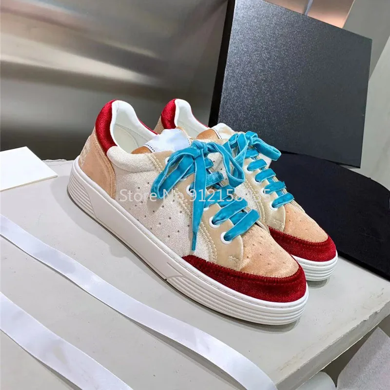 

Flock Casual Shoes Women Lace Up Shallow Round Toe Flats Mixed Colors Luxury Brand Shoes Runaway Sneaker Zapatos De Mujer 2021