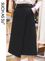 such as su spring summer skirts women 2021 black knitted asymmetrical split high waist skirt size mid long skirt female