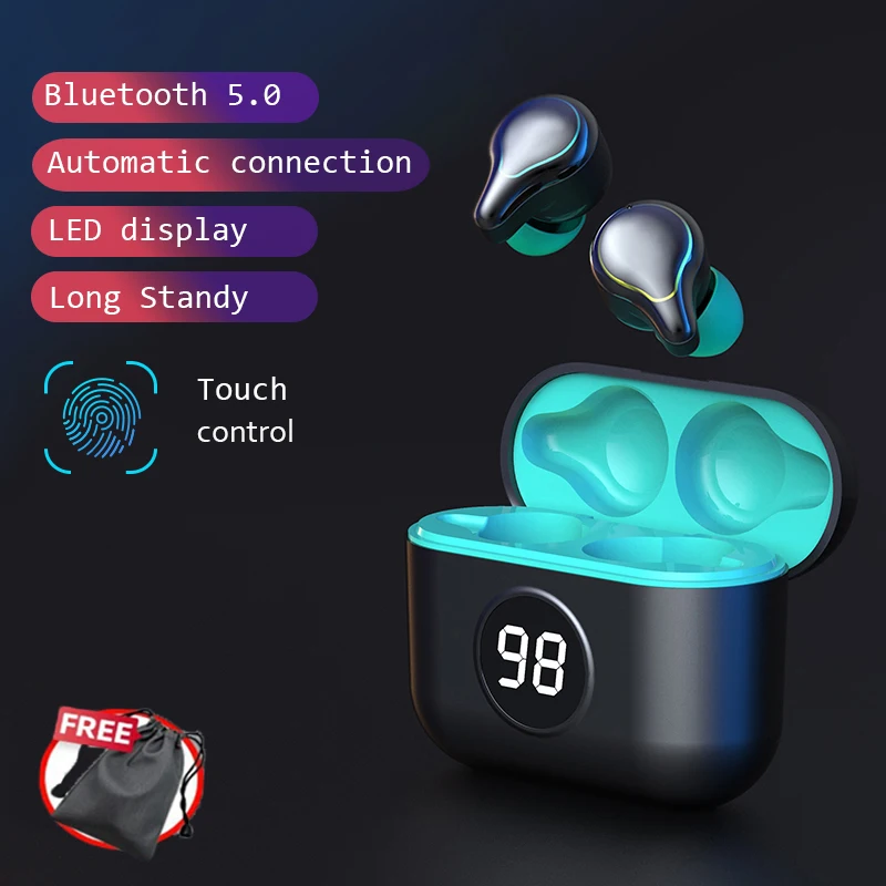 

TWS Wireless headphones 5.0 Earphone Noise Cancelling Headset Stereo Sound Music LED Display In-ear Earbuds For Mobile Phone