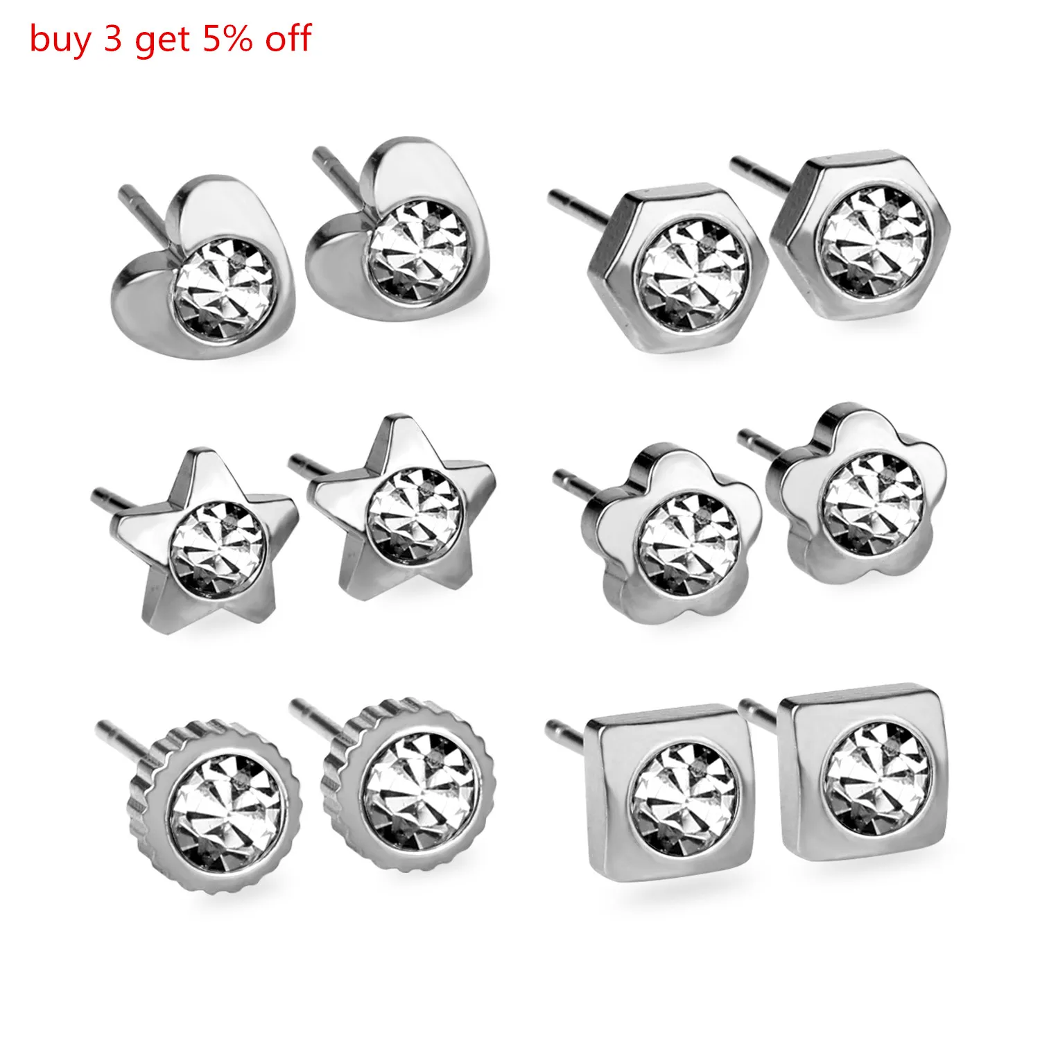 6 пар женские серьги-гвоздики из нержавеющей стали | Украшения и аксессуары