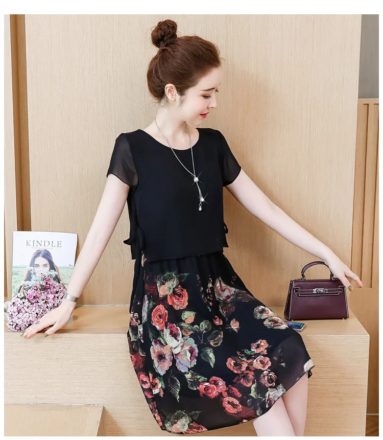 Женское шифоновое платье в стиле Харадзюку винтажная блузка с цветочным принтом