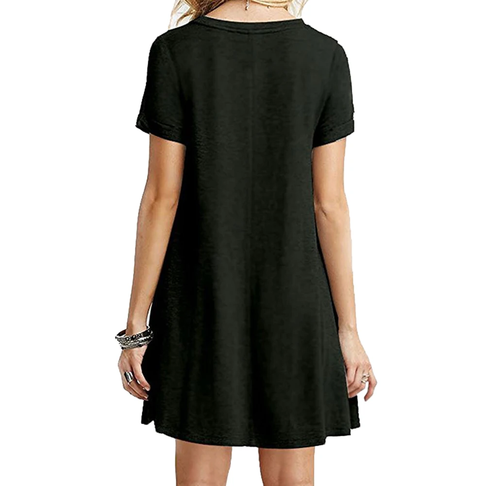 Платье-футболка женское однотонное с коротким рукавом и круглым вырезом |