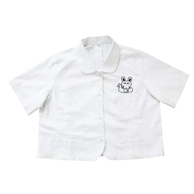 

MINGLIUSILI Embroidery Button Up Shirt Spring 2021 Fashion Japanese JK Woman Shirts Short Sleeve White Casual Blouse Women