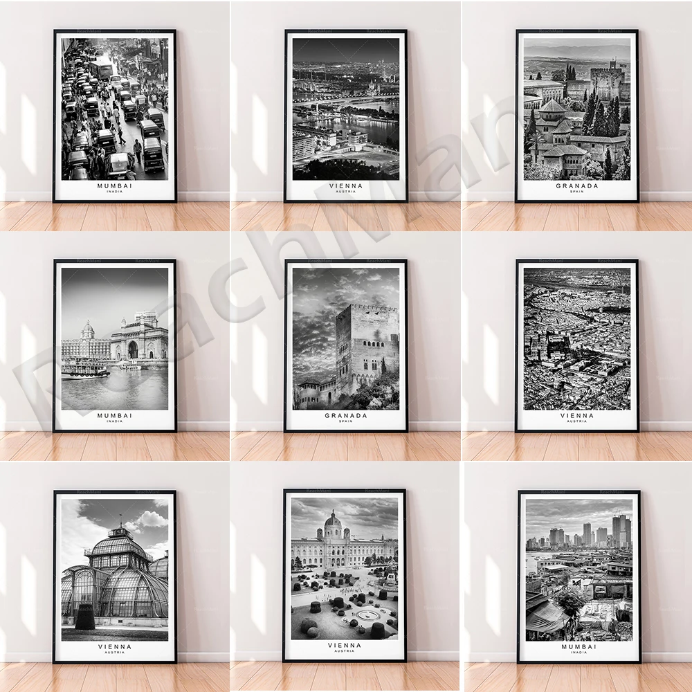 

Travel prints, Mumbai, India, Vienna, Austria, Granada, Spain, city printing, poster printing, minimalist decoration