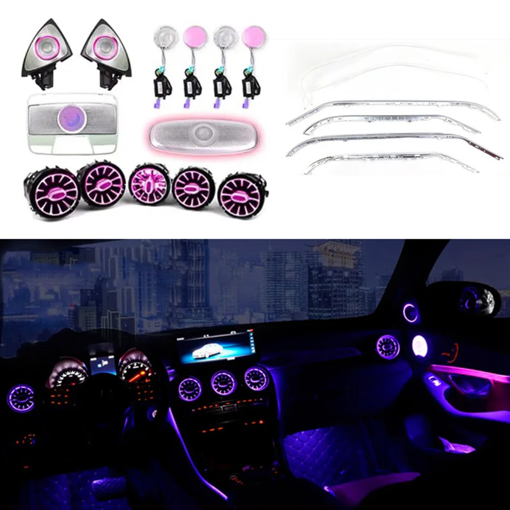 

For Mercedes Benz C GLC X253 W205 Car Air Vent Turbine Ambient Light LED Colors Lamp 3D Tweeter Door Decorative Light Nozzles