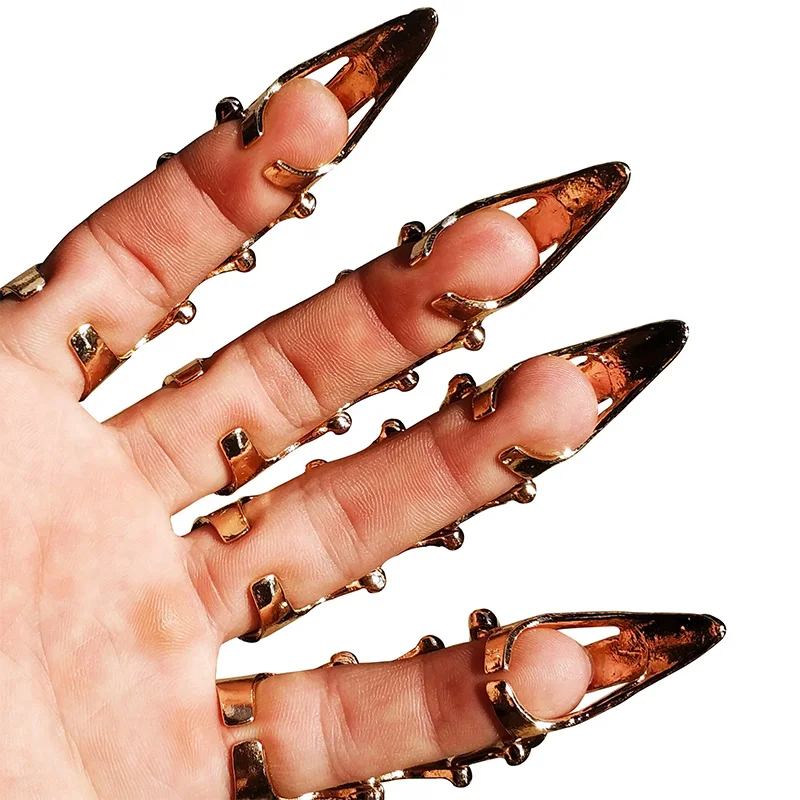 

NEW Gold Cospaly DIY Ring Joint Armor Knuckle Metal Full Finger Ring Cool Boys Punk Gothic Rock Scroll Halloween Decoration