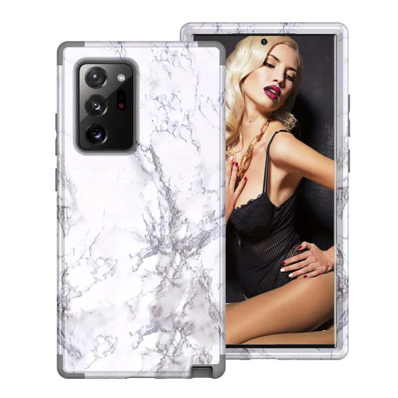 

Samsung s9 s10 note10 Plus note20Ultra note8 note9 Marble Front&Back 360 Phone Case Color Silicon TPU+PC Hybrid Anti Shock Armor