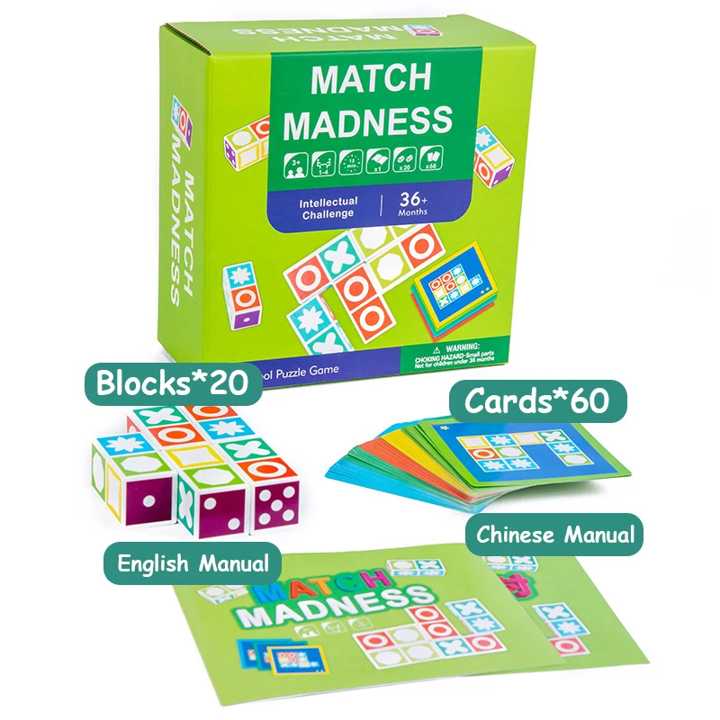 

60 Challenges Smart IQ Games Puzzle Wooden Geometry Matches Cube Space Blocks Logic Board Game Montessori Toys Kids Gift