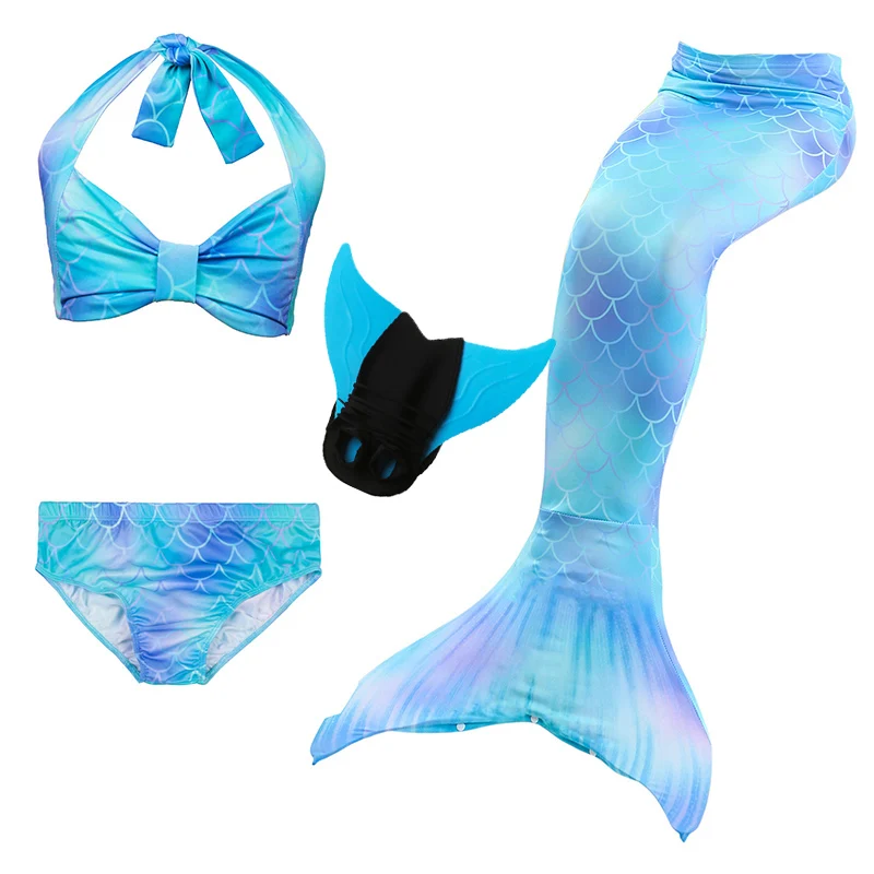 Mermaid 4pcs set Купальный костюм русалки из 3 предметов для девочек Детские костюмы для костюмированной вечеринки в стиле Zeemeerminstaart Cola De Sirena Cauda De Sereia - Цвет: Mermaid 4pcs set