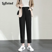 black suit pants womens 2022 spring and summer new korean style loose straight casual nine point small casual round tube pants