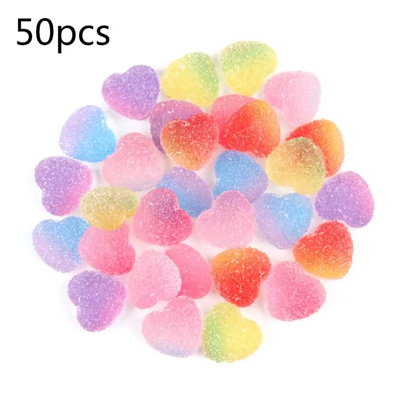 

50Pcs Simulation Soft Sweets Candy Resin Cabochon Flatback Heart Shape Jelly Food DIY Scrapbooking Phonecase Ornament