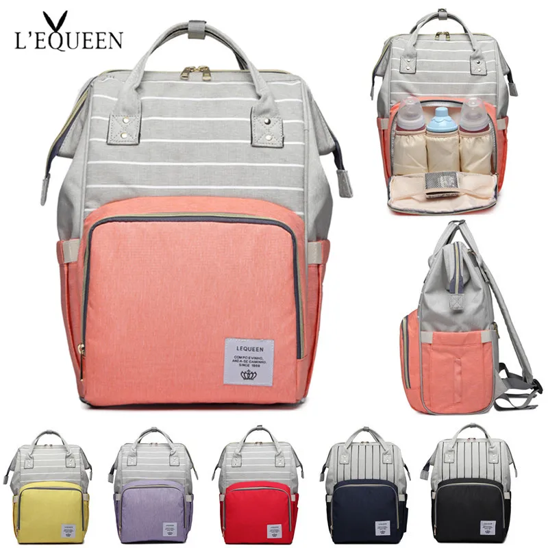 Lequeen-Bolsa de pa&ntilde;ales a rayas, bolsa de lactancia, mochila colorida para pa&ntilde;ales de beb&eacute;, env&iacute;o directo-0