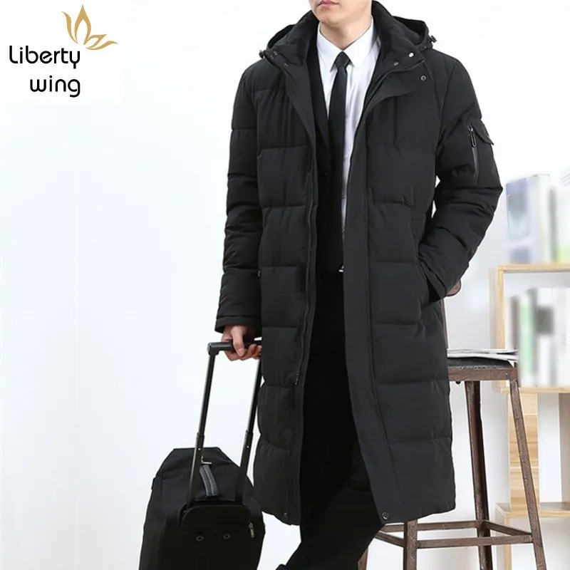 Куртка мужская с капюшоном модная теплая длинная парка черная свободная