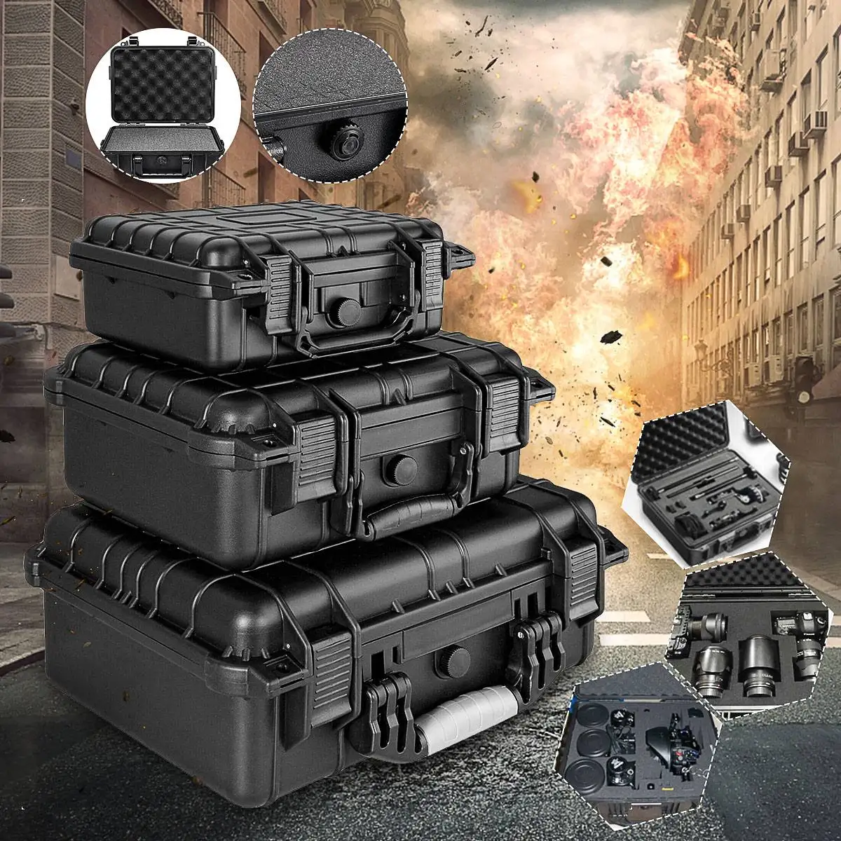 

9 Sizes Tool Box ABS Plastic Hard Carry Case Safety Equipment Instrument Case Portable Tool Box Impact Resistant Tool Case Foam
