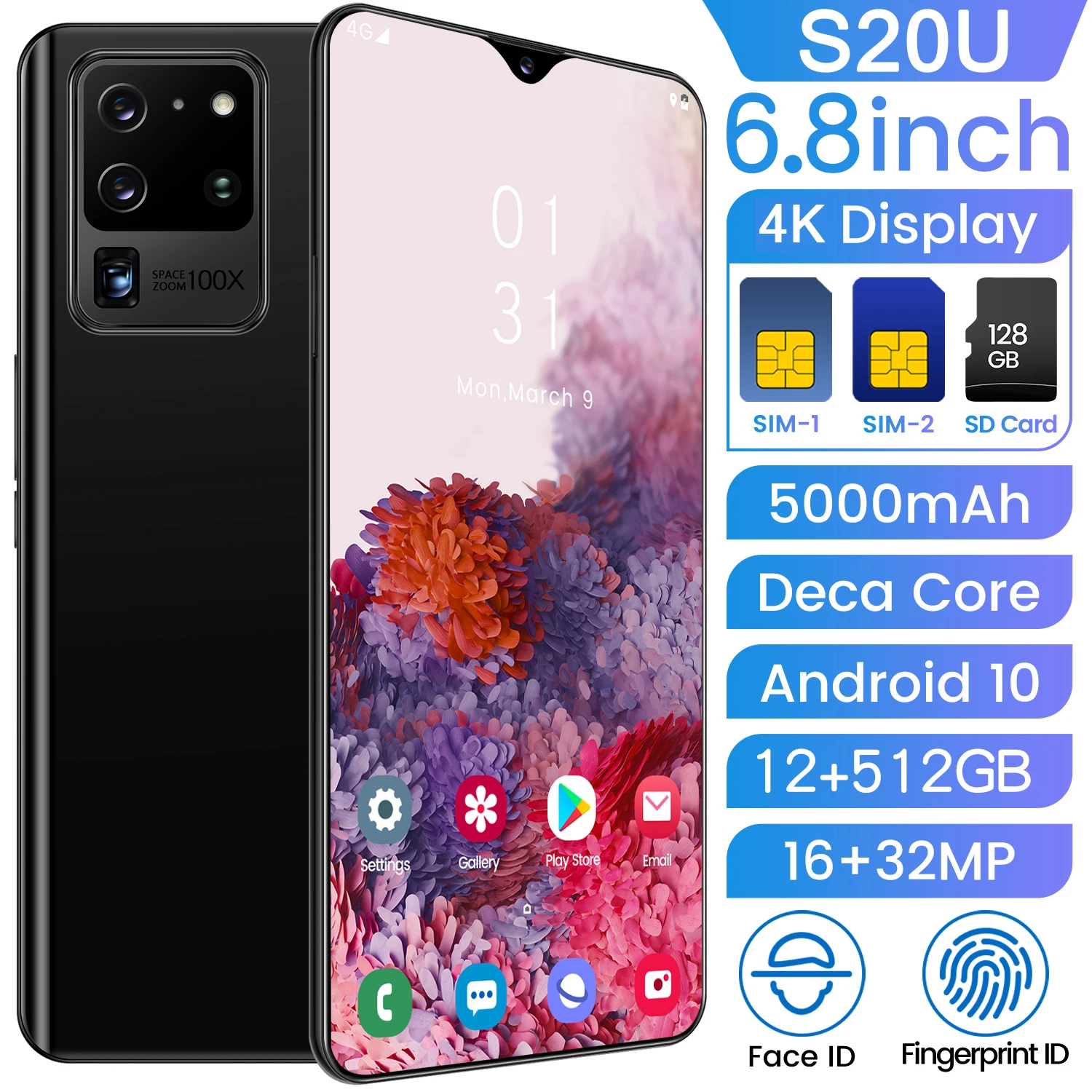 

Global Version S20U 6.8inch Smartphone 12+512G MTK6580 Cellphone HD+Water Drop Screen Mobile Phone of 5G Internet Access
