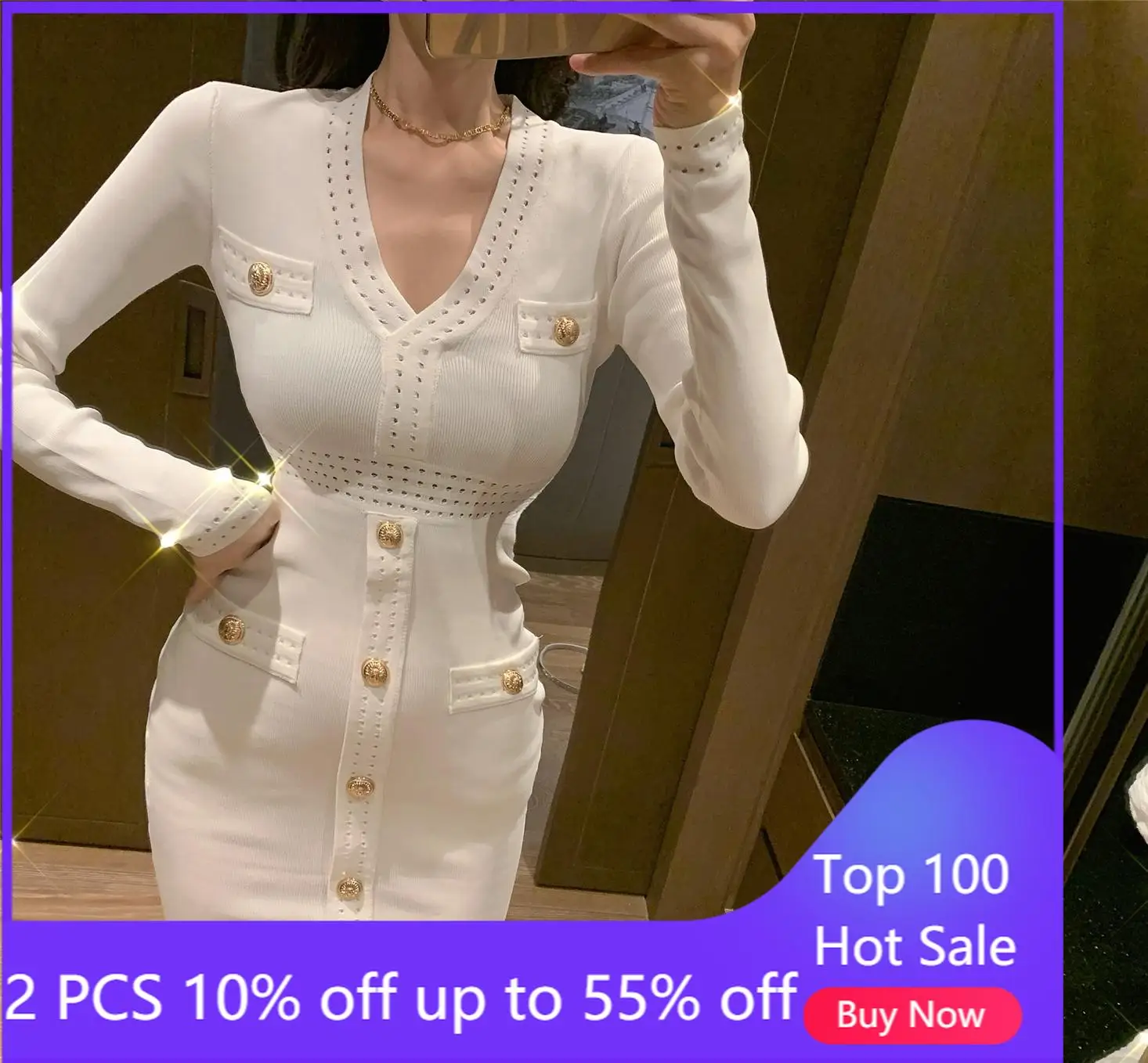 

Женское трикотажное платье с V-образным вырезом и завышенной талией