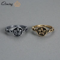 qiming celtic infinity viking rings for women men twisted braided shank oxidized pentagram ring band bague vintage collar