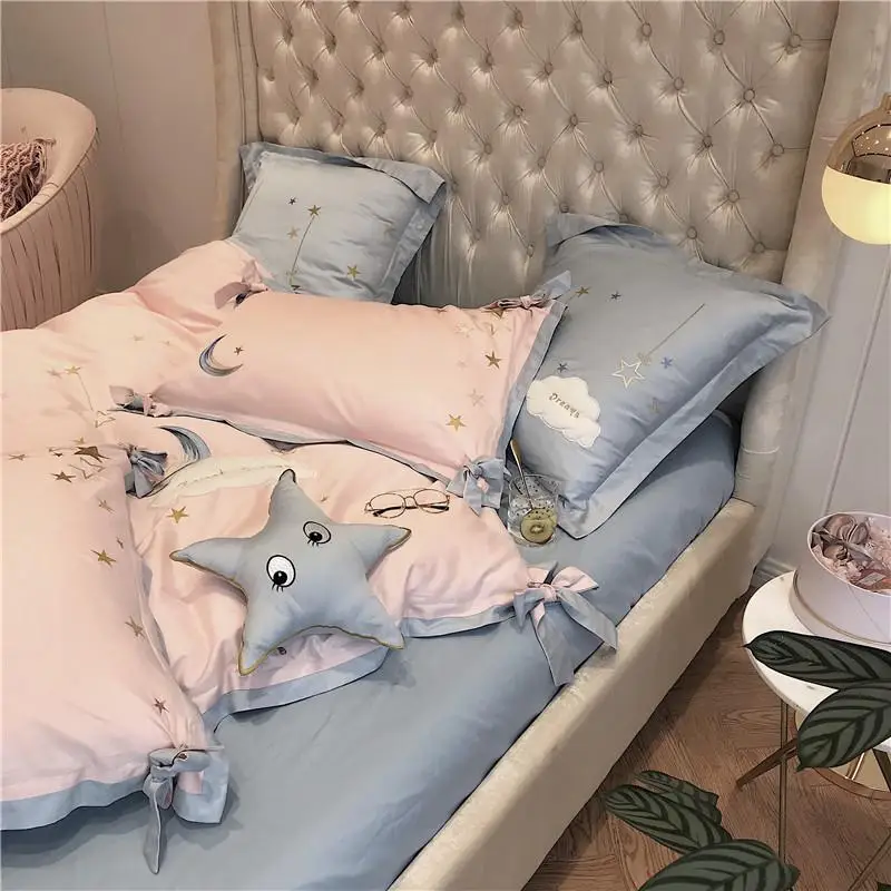 Комплект постельного белья с вышивкой звезды и луна королевский комплект из