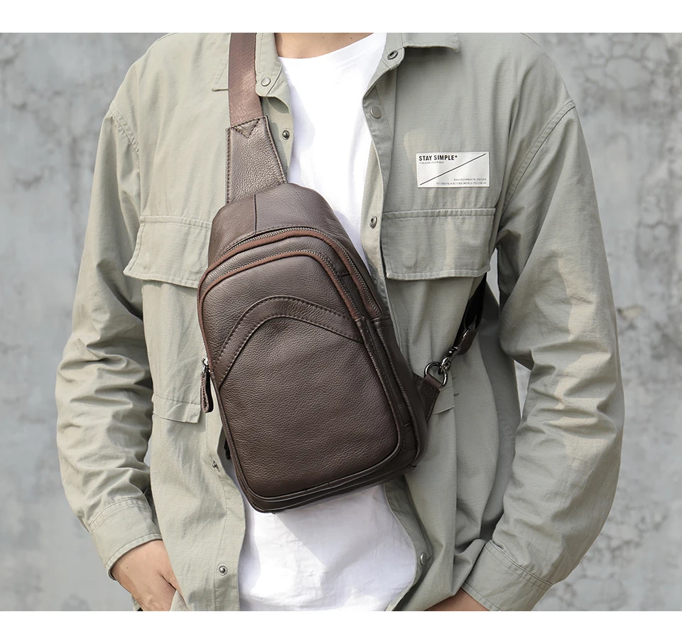 

Men's Genuine Leather Chest Bag Shoulder/Messenger Bag Men Sling Bags travel daypack Fashion design crossbody pack