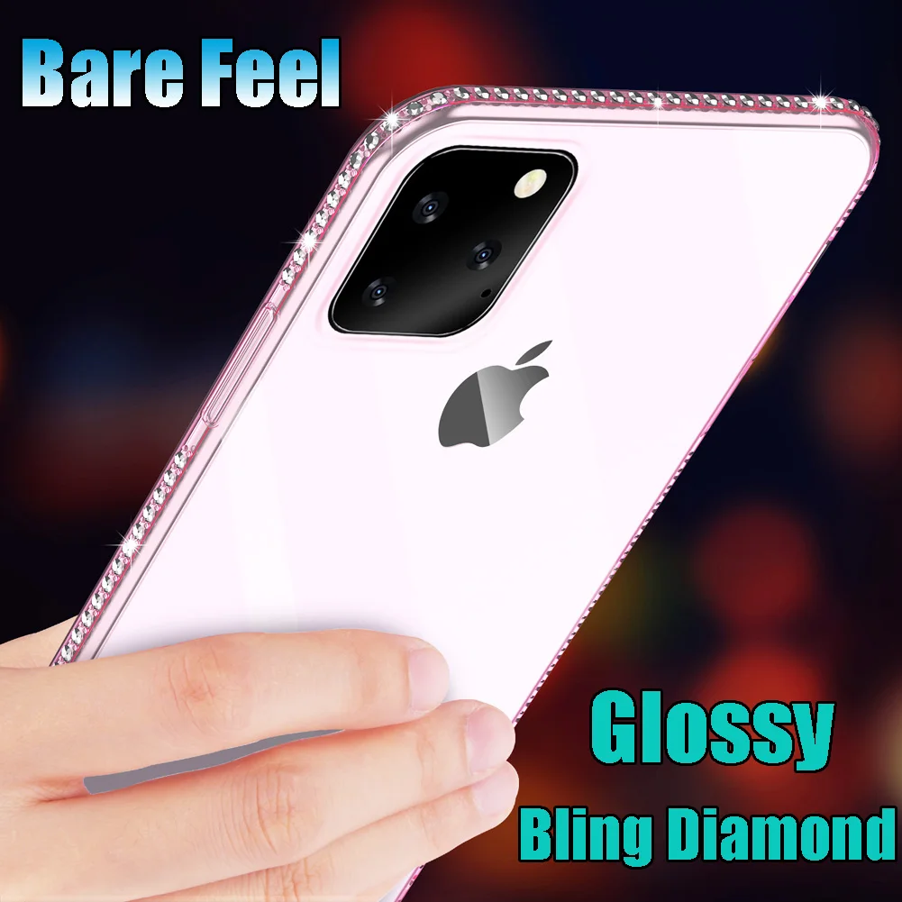 Diamond Glitter Transparent Silicone Case for iPhone 11 Pro Max Ultra Thin Clear Soft TPU Cover XR X XS |