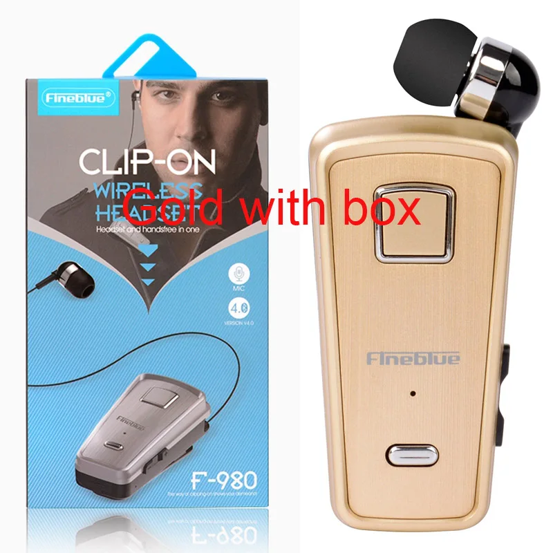 Fineblue F980 MINI Wireless Bluetooth Earphone Car In-Ear Handsfree with Microphone Headset Mini Vibration Support IOS Android - Цвет: Gold with box
