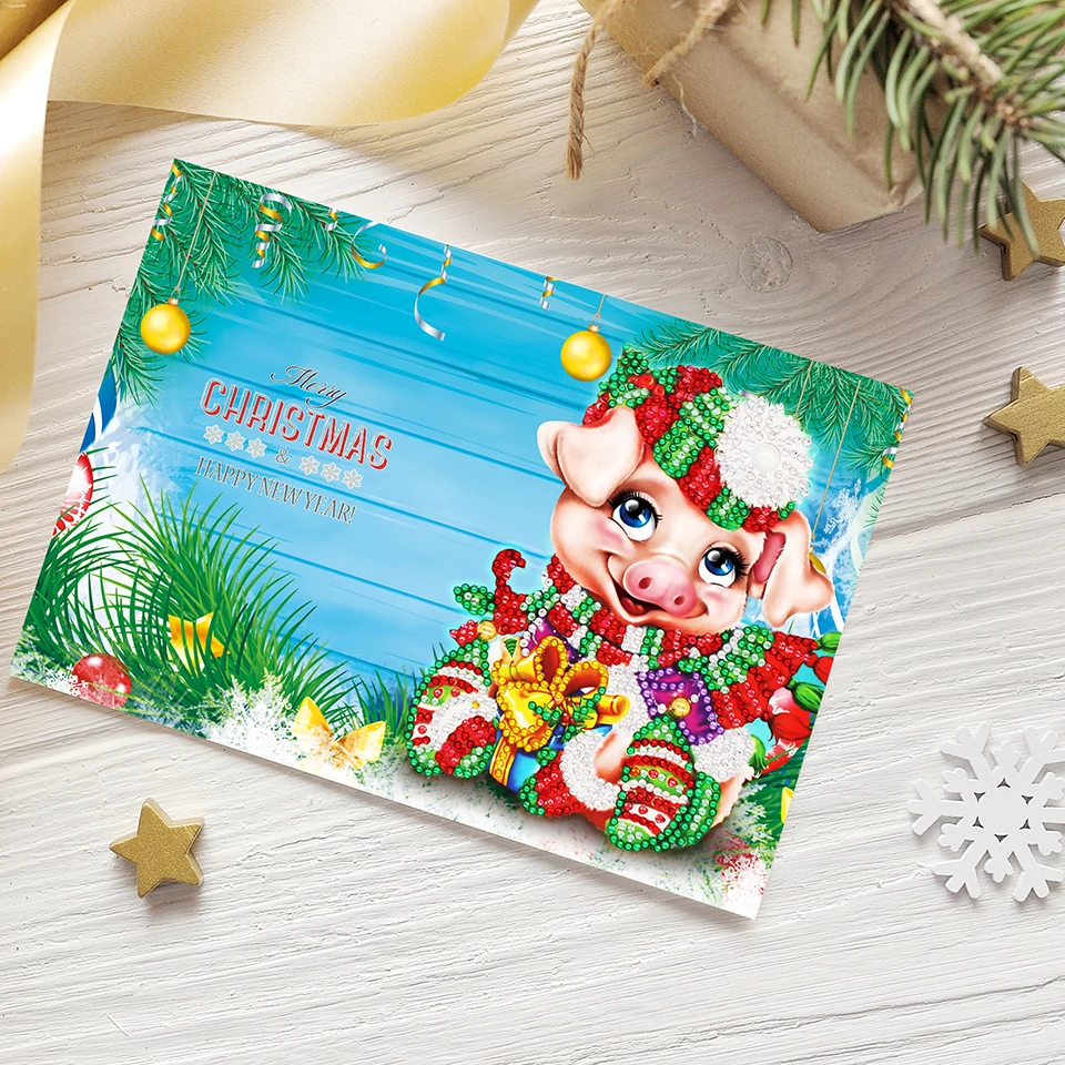 Shirliben 5d Diy бриллиантовый рисунок Рождество карты 4 шт. 8 шт. Алмазная мозаика Emboridery бусины Полный пользовательский Новогодний подарок с фигуркой Санты человек