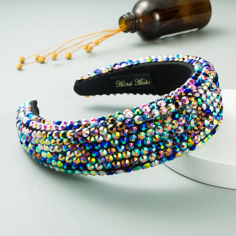 

Super Flash Full Drill 4.5cm Wide Edge Headdress with Thick Sponge Solid Color Hair Band for Women