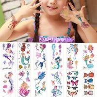 12 pcs cartoon mermaid butterfly cat temporary tattoo stickers cute fake tatoo sea maid princess childrens girl award sticker
