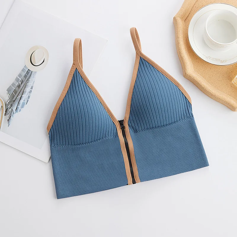 

2021 New Style Zippered Camisole Fashionable Sports Women's Underwear Summer Comfortable Gathering Tube Top Sexy Breast Wrap