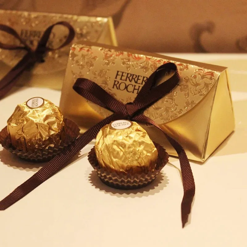 10 шт. Золотая фольга бумажная конфетная упаковочная коробка с лентами FERRERO ROCHER коробка конфет Свадебные подарочные коробки