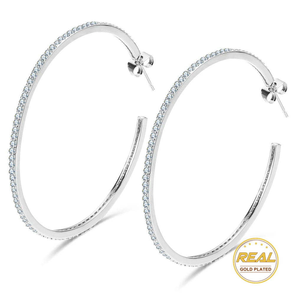 17KM Big Circle Cubic Zircon Hoop Earrings For Women Fashion Bijoux Geometric Earring Female Christmas Wedding Jewelry - Окраска металла: Silver Color
