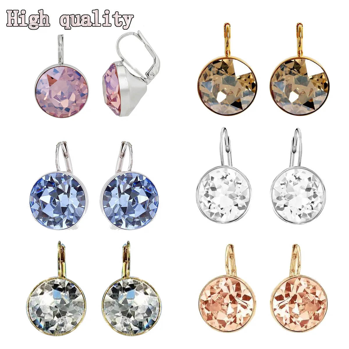 

SWA 1:1 Fashion Jewelry High Quality Simple Charm Color Bella Caijing Austrian Crystal Delicate Ladies Pendant Earrings