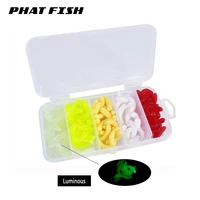 phat fish 100pcs case 5 colors kit soft plastic baits 20mm worms freshwater panfish night glowing maggots carp fishing lures