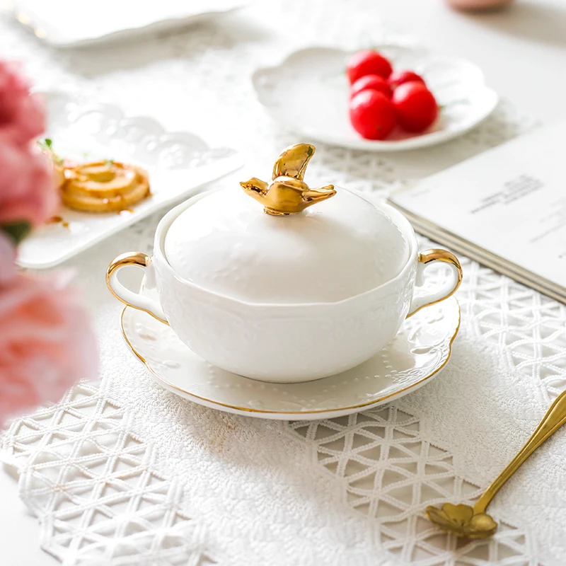 Птичье гнездо шара Керамика Крытая тушеная гриб тремелла фукусовидная чаша