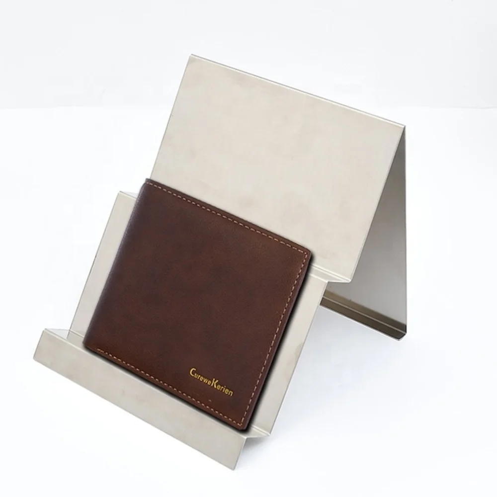 

Luggage Shop High-grade Multi-layer Leather Tabletop Wallet Storage Shelf Matte Finish Silver Retail Metal Display Rack Stand