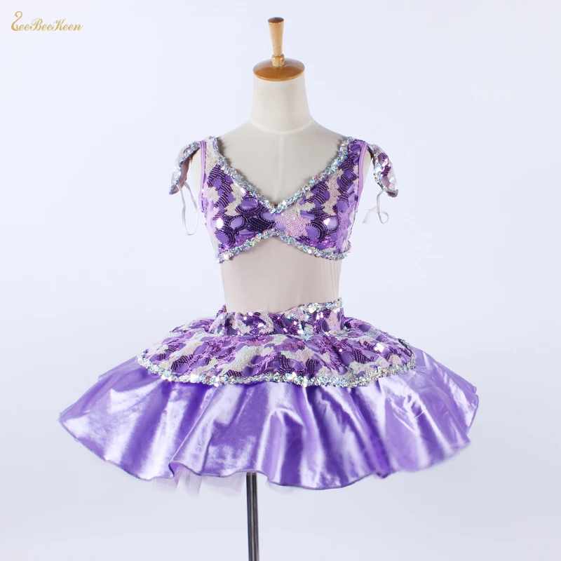 

Танцевальное профессиональное балетное платье для девочек, костюм из трех предметов, балетное платье-пачка, Женская танцевальная одежда с блестками для сцены, балерины