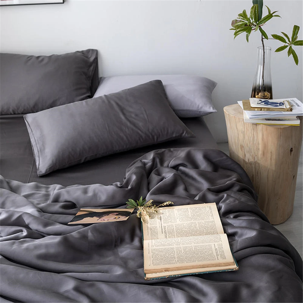 

Lofuka Women Dark Gray 100% Silk Bedding Set Beauty Silk Queen King Bed Sets Duvet Cover Set Flat Sheet Pillowcase Bed Linen
