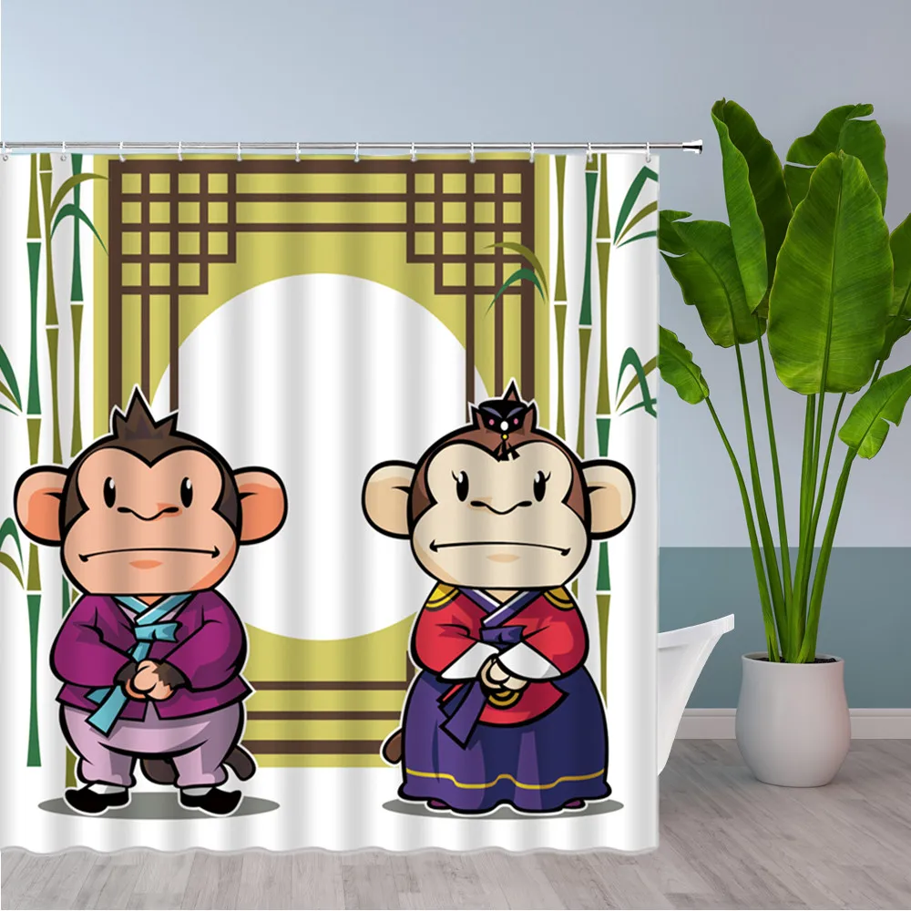 Забавная мультяшная Штора для душа с животными милая лягушка обезьяна корова