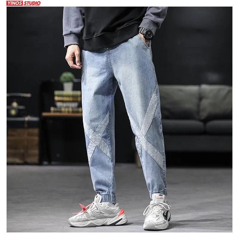 Прямая поставка мужские однотонные мешковатые джинсы уличные длинные брюки