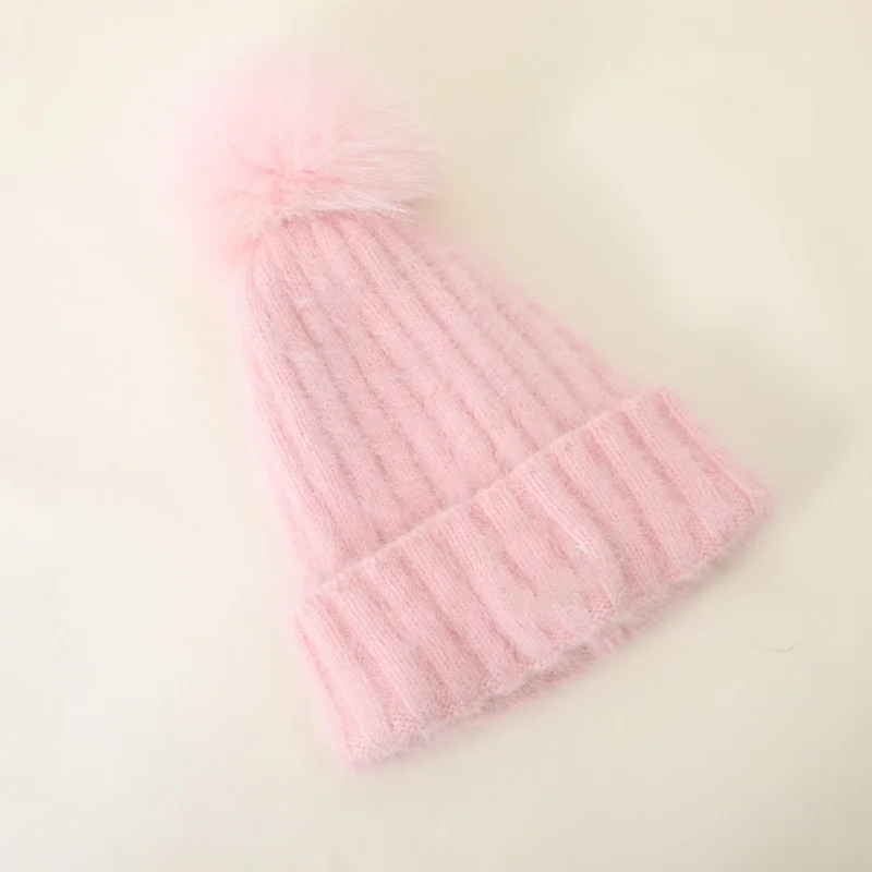 Шапка женская с помпоном из лисьего меха Зимняя шерстяная шапка модная