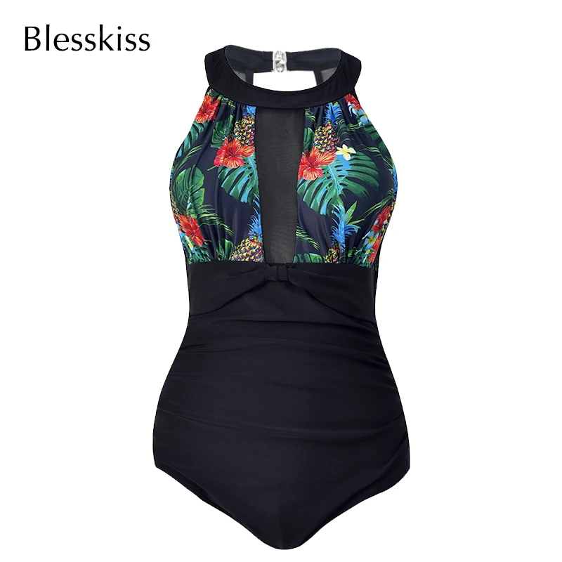 

2022 Plus Size Swimwear Women One Piece Swimsuit Sexy Large Mesh 1 Retro Monokini Swimming Suit For Ladies Fat Bathing Suit 4XL