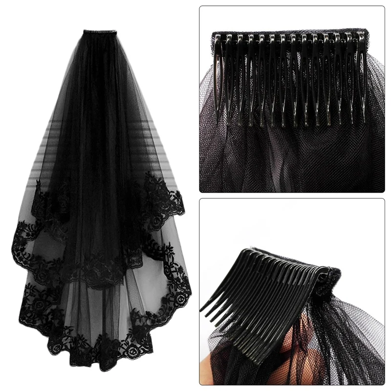 Свадебная вуаль Соборная для волос с гребнем Кружевной Край двухслойный тюлевой