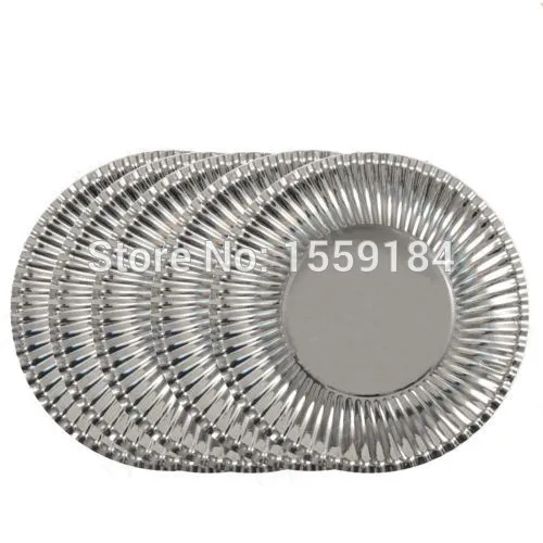 Бесплатная доставка 100 шт. металлические серебристые бумажные тарелки 23 см для