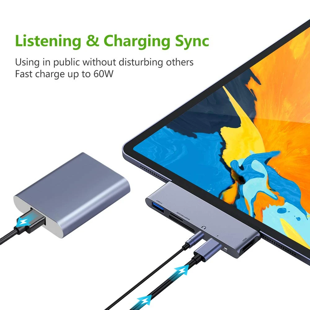 USB C концентратор type C адаптер с 4K HDMI USB-C PD устройство для чтения карт SD TF USB 3,0 3,5 мм разъем порт для iPad Pro Macbook Pro/Air