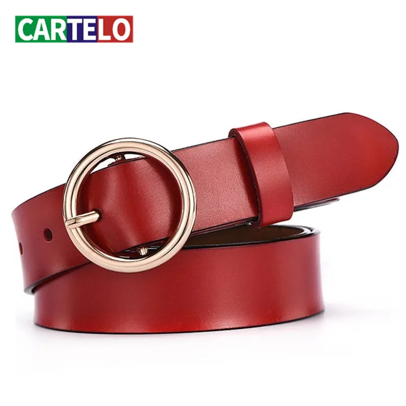 

CARTELO New women leather belt classic retro simple belt female round buckle wild round pin buckle belt for women