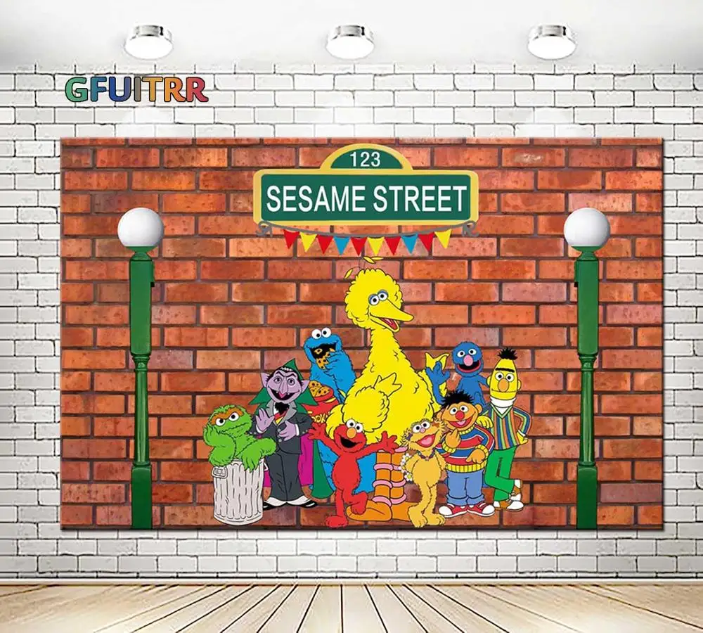 Фон для фотосъемки с изображением Улица Сезам детский Виниловый фон на день