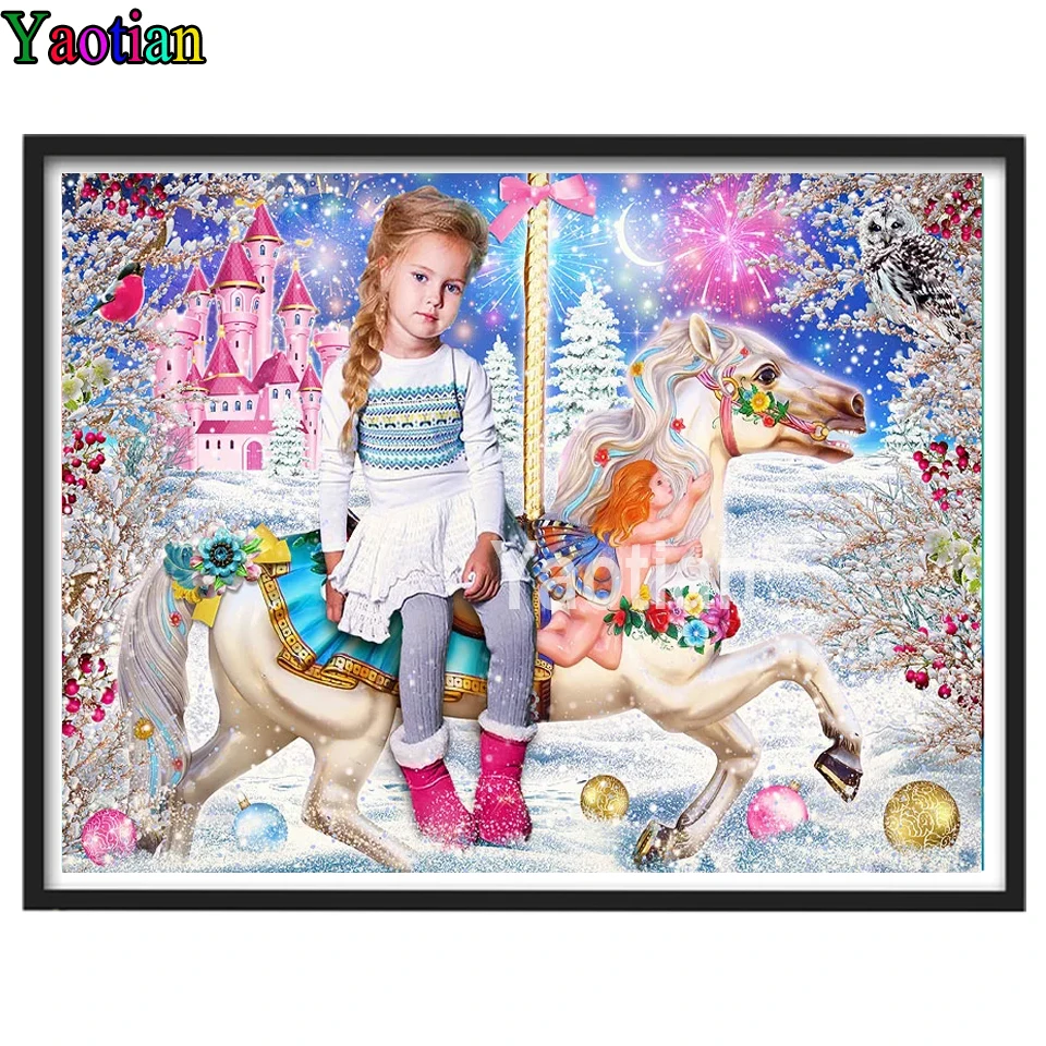 

5D DIY Diamond Painting Girl Carousel Full Square Round Diamond Mosaic Amusement Park Castle Cross Stitch Beads Embroidery Sets