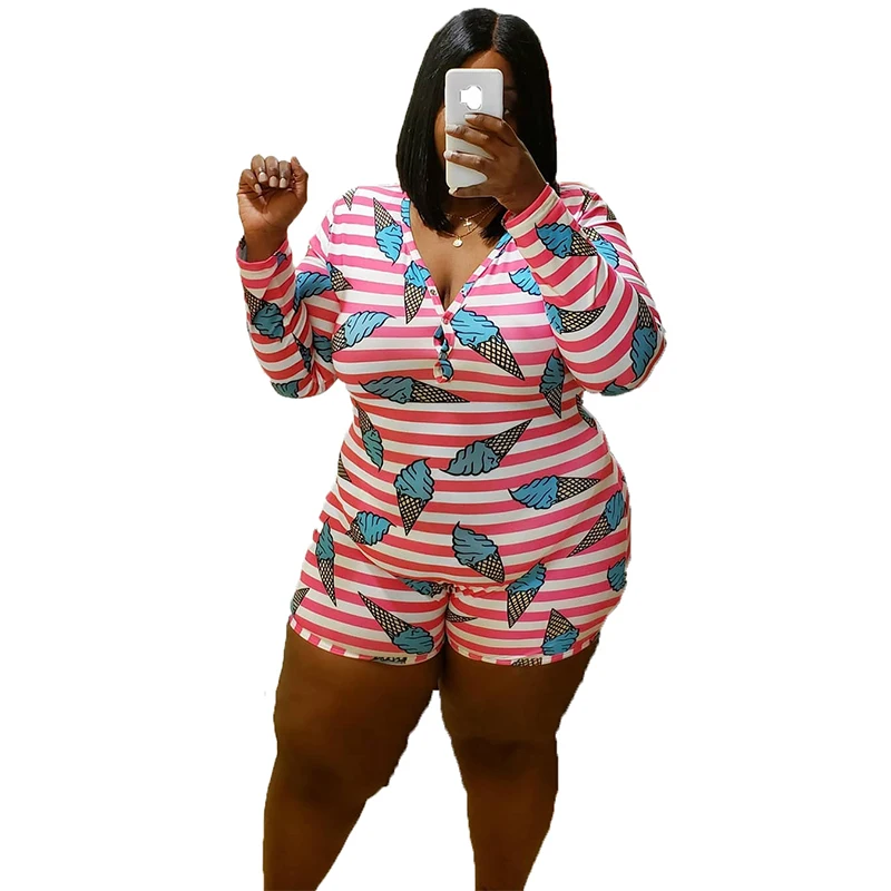 

Plus Size Clothing Homewear One Piece Jumpsuit Long Sleeve Bodysuit Women Shorts Jumpsuits Sexy Nightwear Wholesale Dropshipping