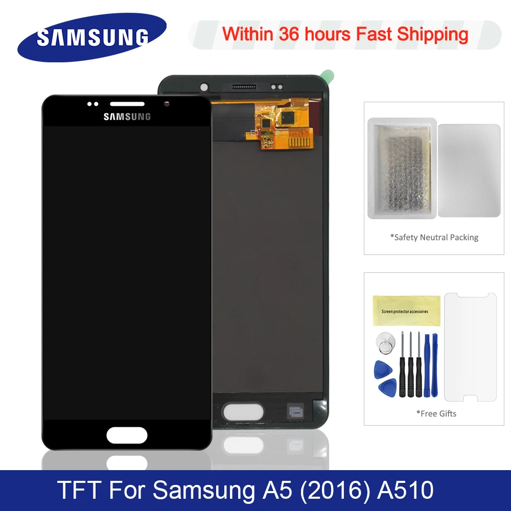 Регулируемая яркость TFT для 5,2 ''samsung Galaxy A5 ЖК-дисплей+ сенсорный экран дигитайзер Замена для A510 ЖК-дисплей