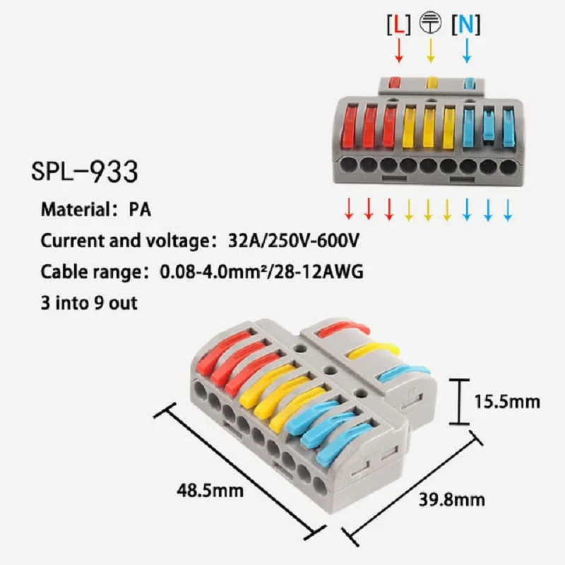 5 шт. Быстрый проводной соединитель SPL 633/933 универсальные Проводные кабельные